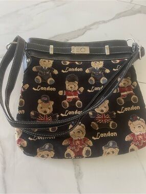 London Teddy Print Crossbody Bag - Black